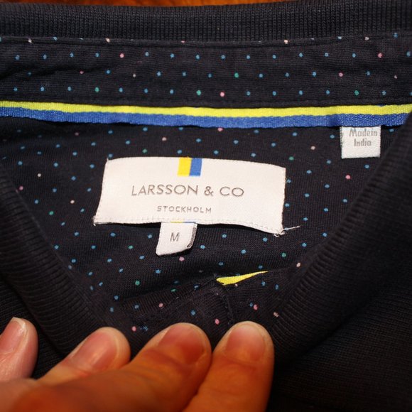Larsson & Company Men's Short Sleeve Navy Blue Polka Dot Polo Shirt. Size Medium - Picture 3 of 6